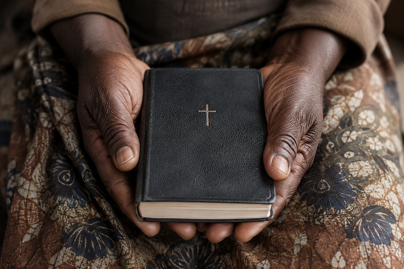 Holding Bible medium
